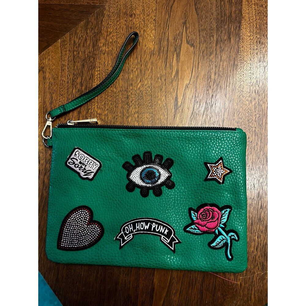 Aldo Oh How Punk Patches Green Clutch Bag Purse Wristlet New !